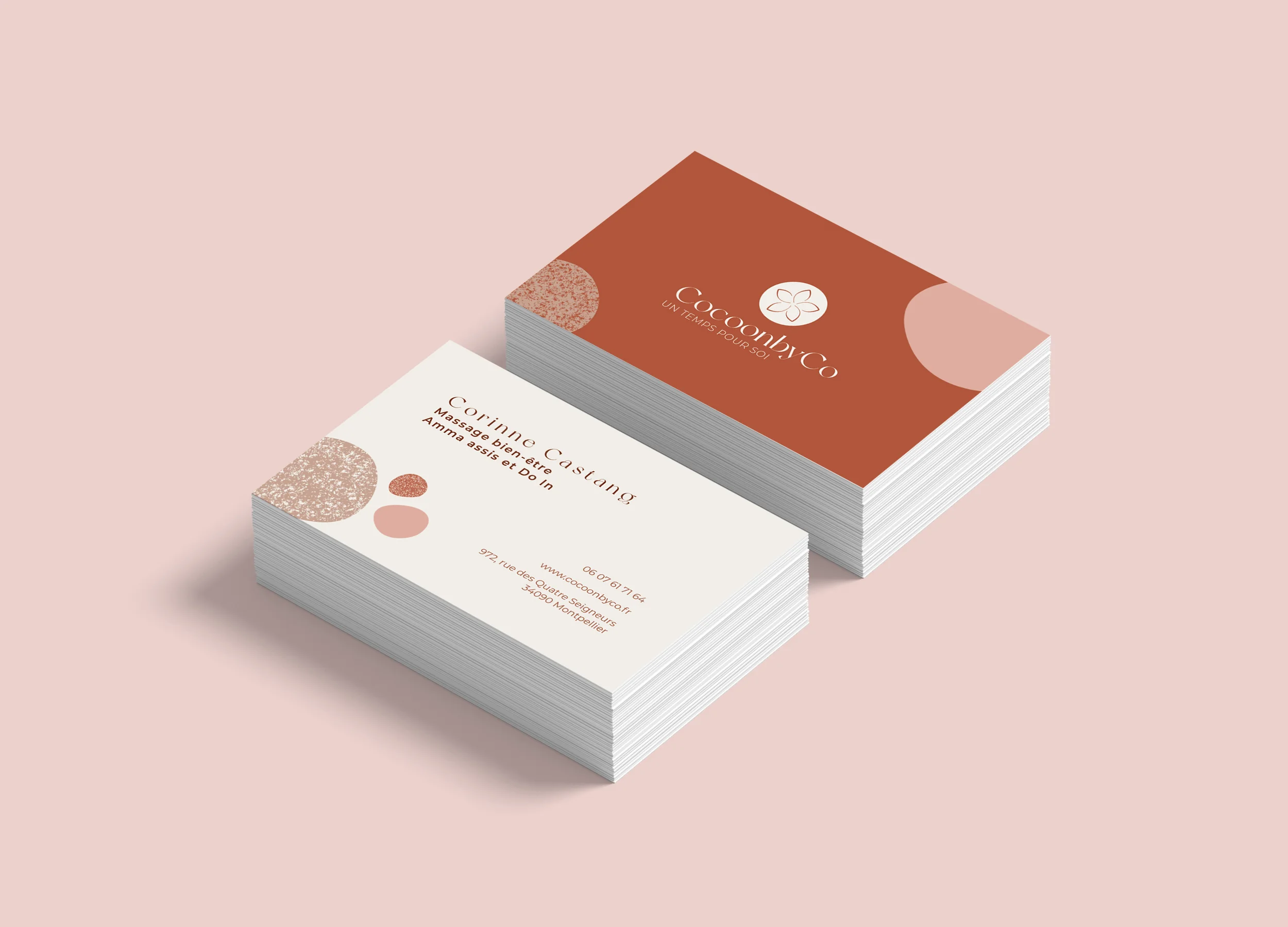 Carte de visite CocoonByCo — design par Marion Gosse, graphiste à Montpellier