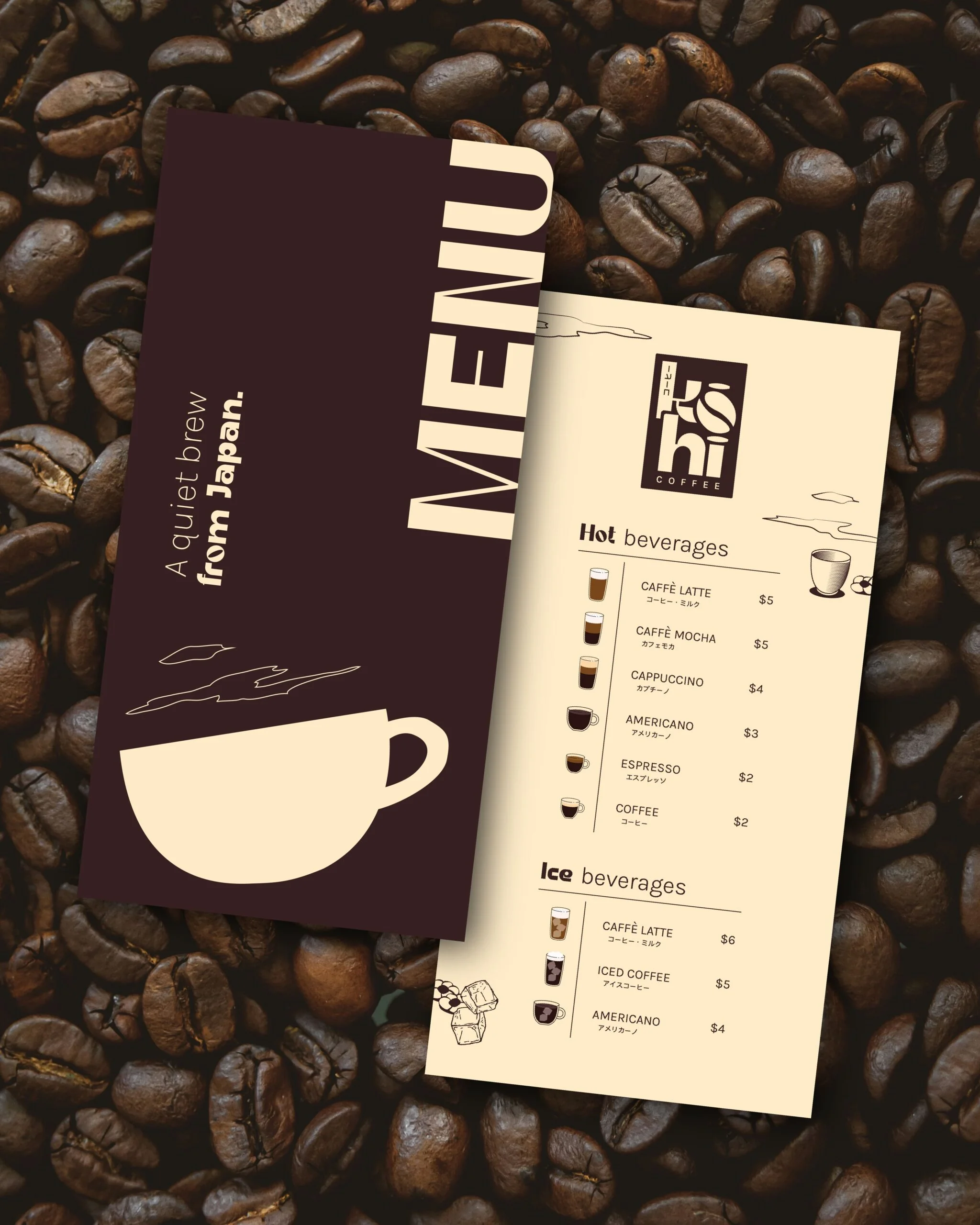 Menu Kōhī — mise en page par Marion Gosse