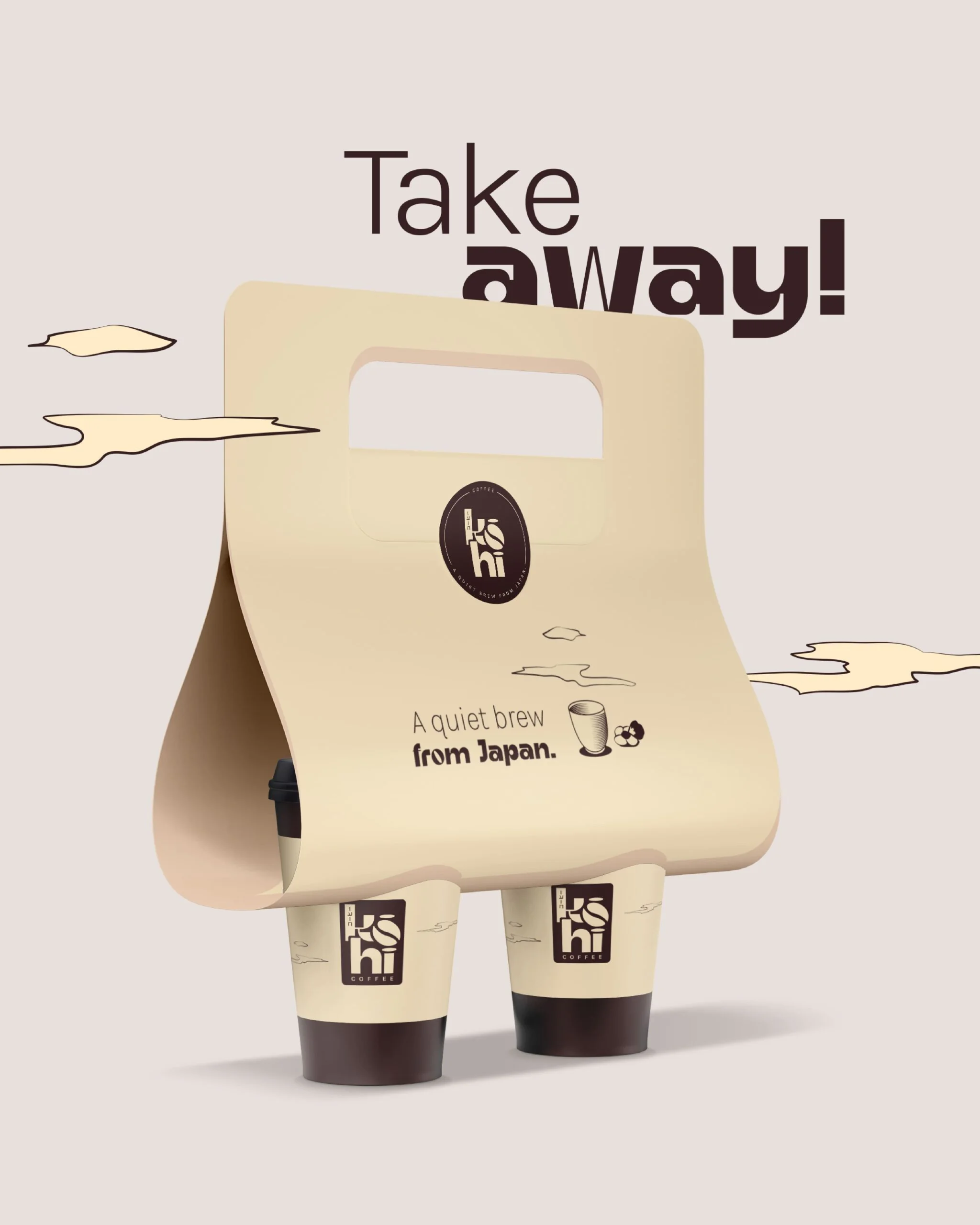 Packaging takeaway Kōhī — branding Marion Gosse