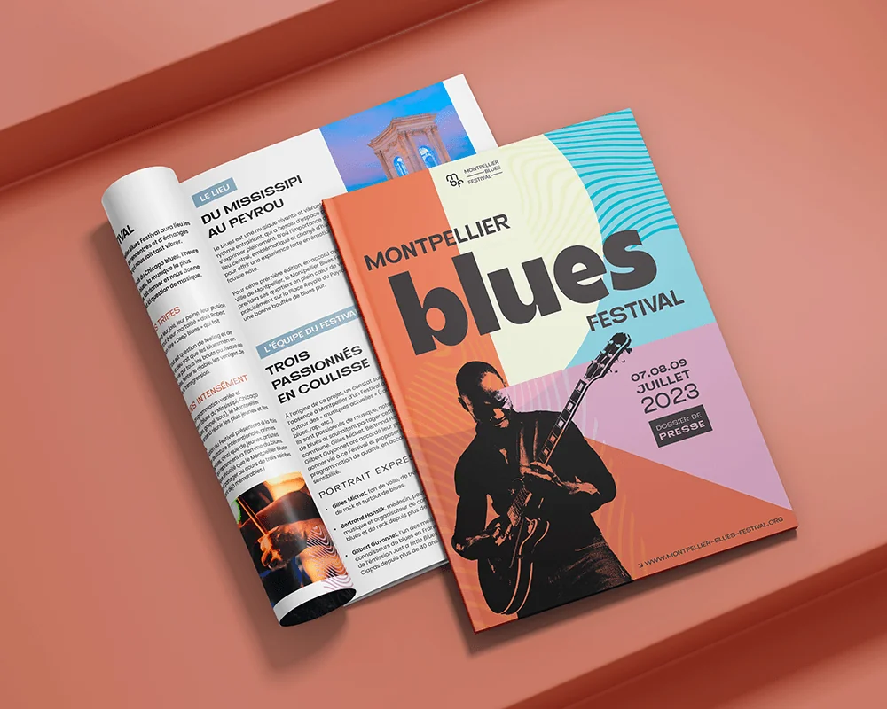 Dossier de presse Montpellier Blues Festival — design graphique Marion Gosse