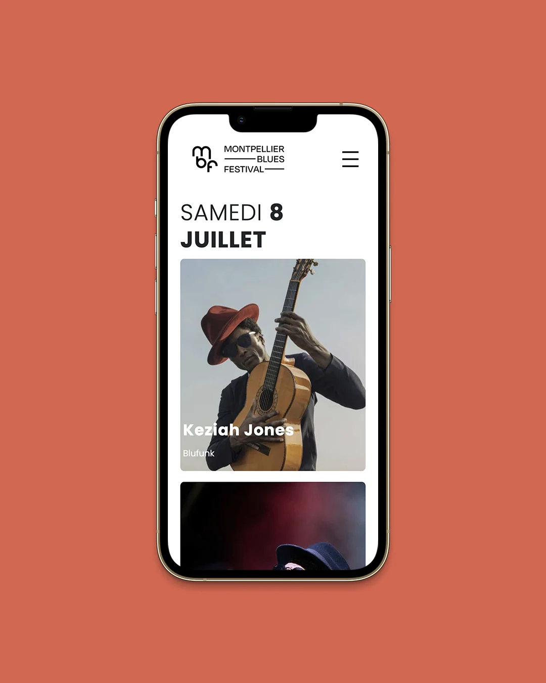 Site mobile Montpellier Blues Festival — webdesign Marion Gosse